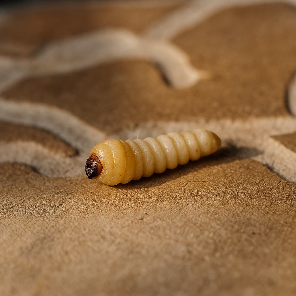 Larve en gangenpatroon in hout