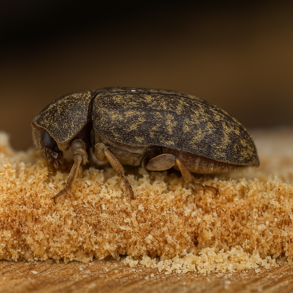 Houtwormkever op boormeel