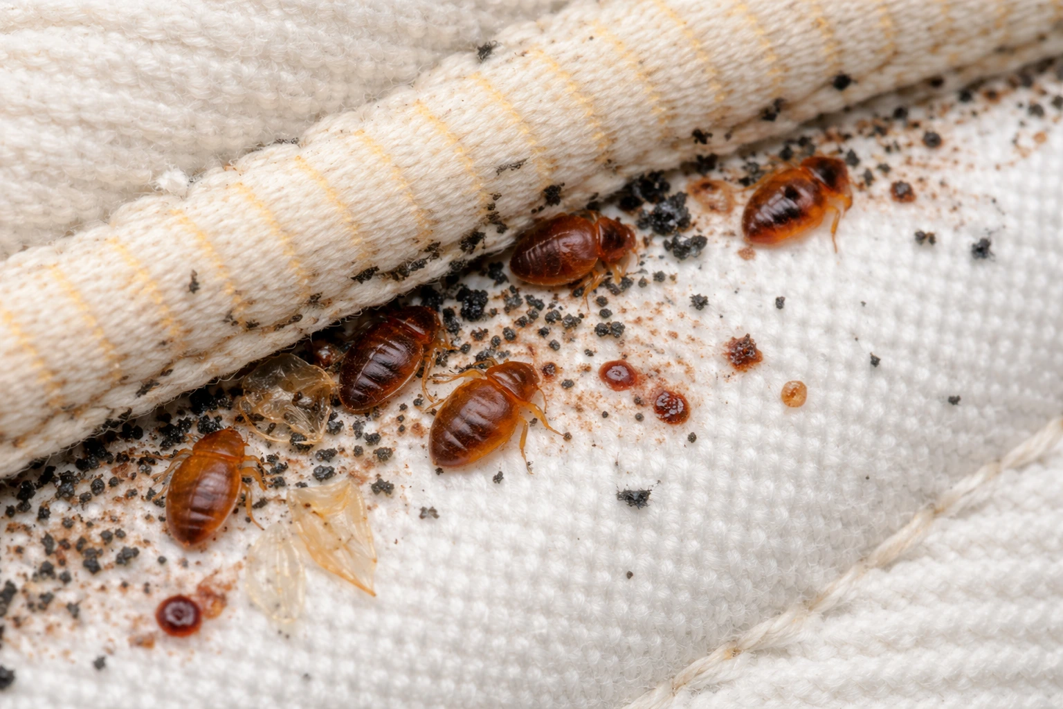 Bedwantsen en sporen van bedwantsen op een bed (Foget Plaagdierbeheersing)